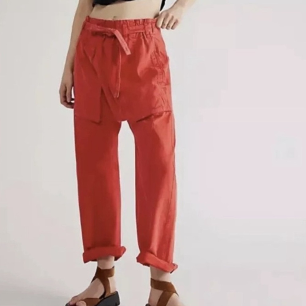 New Free People Sky Rider Straight-Leg Pants Oversized Small cotton linen